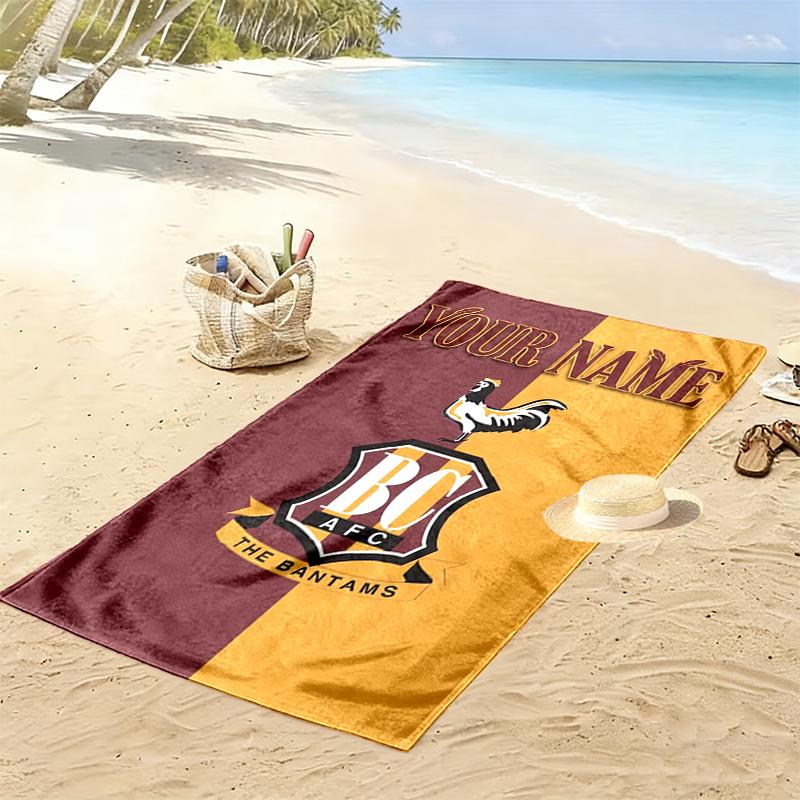 Пляжное полотенце с принтом Bradford City Afc и индивидуальным именем, большое, мягкое, быстросохнущее, для пляжа, кемпинга, плавания