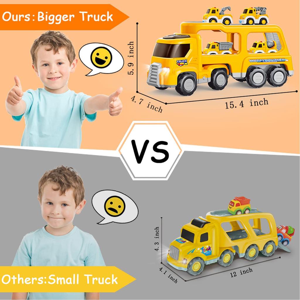 Toys Truck, Baby Toys Car Set with Play Mat/Storage Bag, 7 In 1 Construction Big Carrier Vehicle for Age 1-2 Boys Birthday Gifts for Kids Age 2-4
