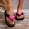 Fashion Women's Heart Shape Decor Wedges Slides Low Heel Clip-Toe Soft Bottom Slippers Weightlight Comfort Non-Slip Summer Sandals Mujer