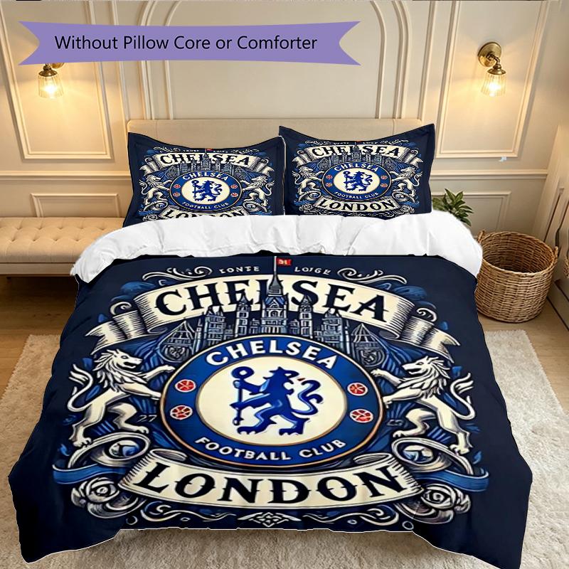 3pcs Duvet Cover Set, Chelsea FC Bedding Set, Machine Washable, Breathable Fabric, All-Season Cozy Bedroom Accessory
