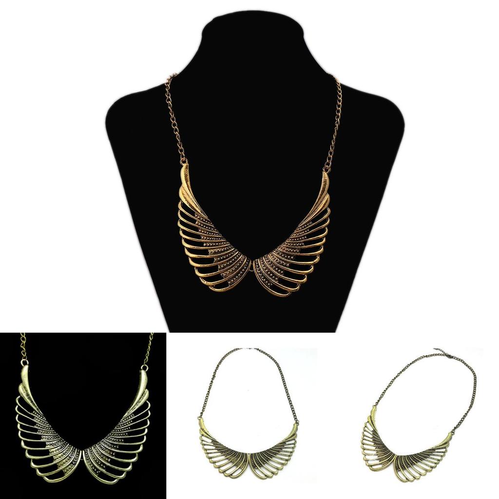 Fashionable Retro Angel Wing Pendant Women Metal Necklace Accessory