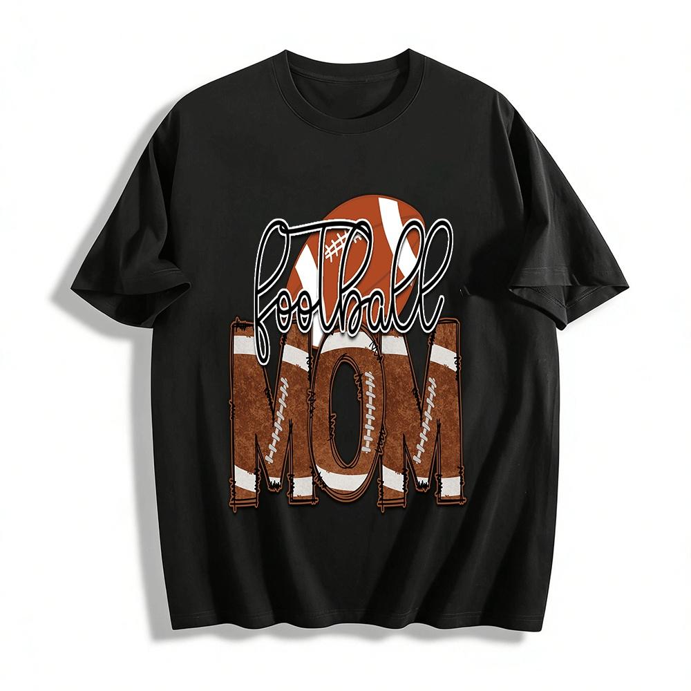 Football Mom Themed Printed Casual Top For Game Day Pure cotton T-shirt