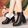 6,5 см Элегантные Удобные Средние Блочные Каблуки Ботинки на Платформе Зима 2025 Натуральная Кожа Ботильоны из Короткой Шерсти для Офиса Мамы