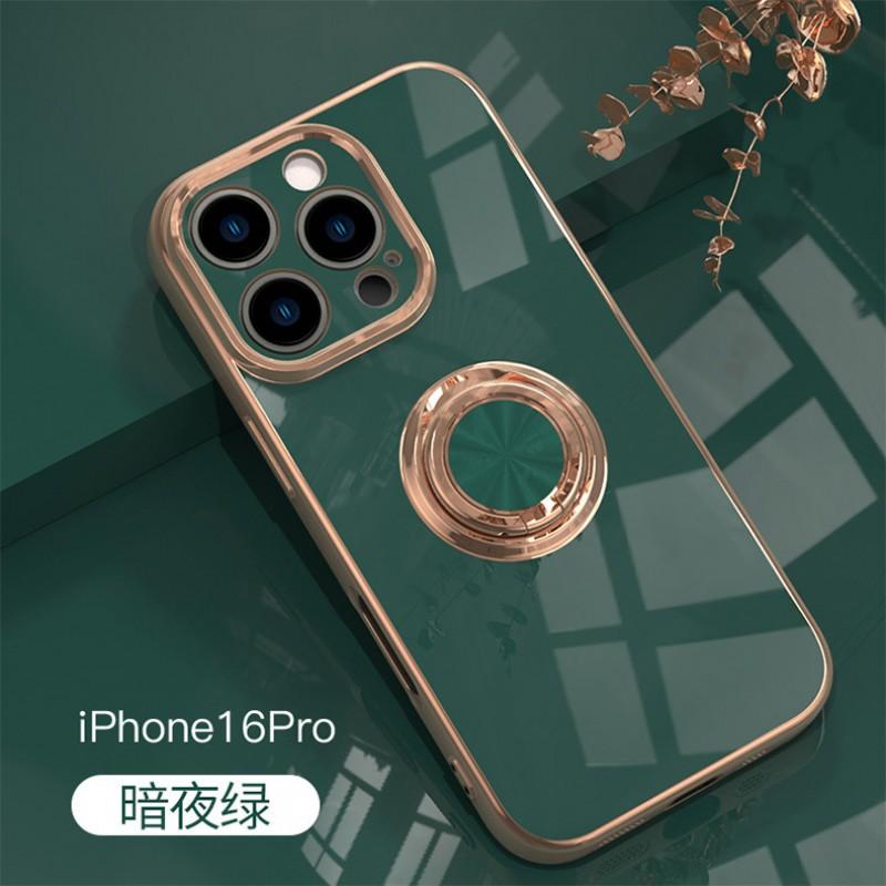 Metallic Electroplated Phone Case With Magnetic Ring Stand IPhone 17 16 15 14 13 Pro Max XS XR Slim Protective Cover