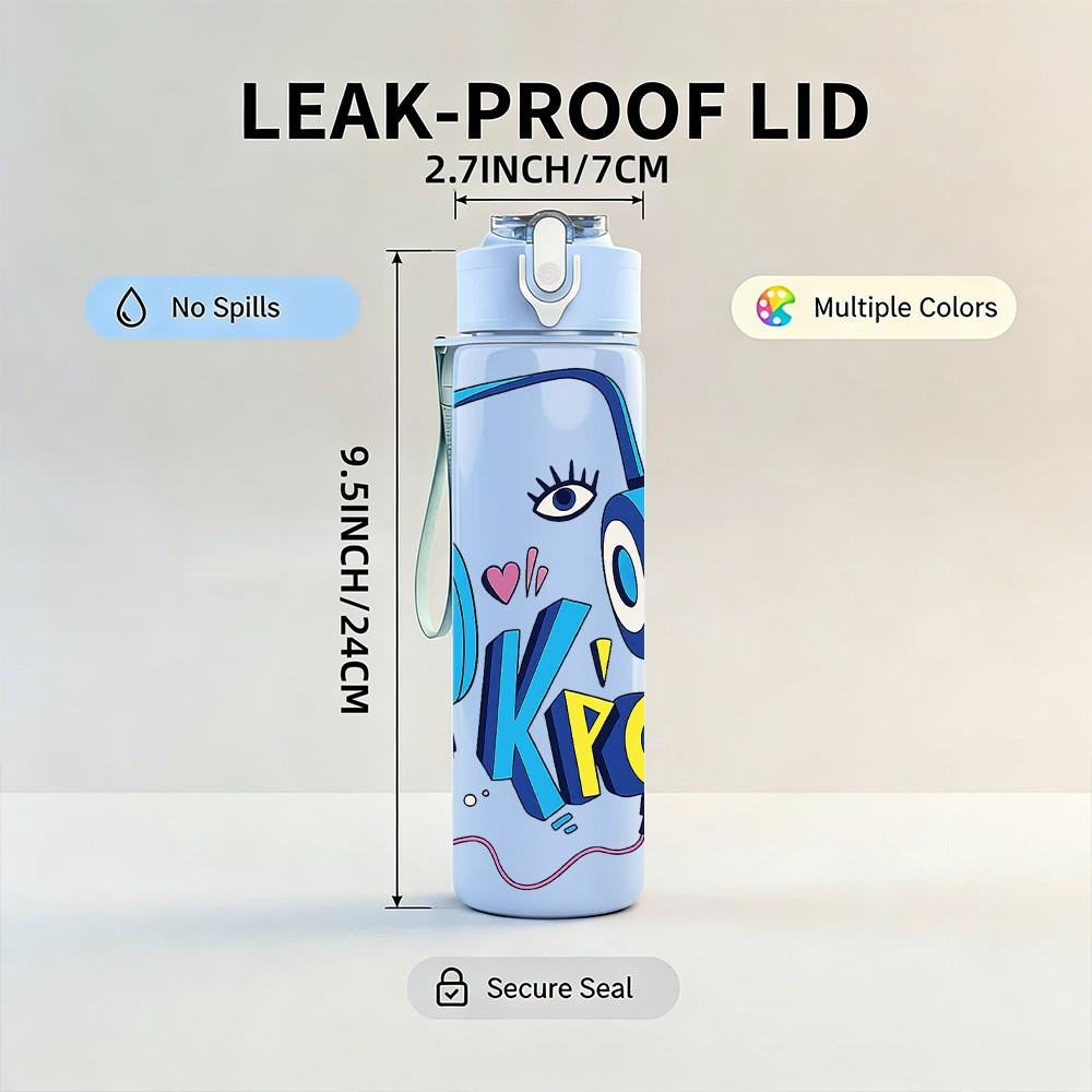 1PC Colorful Headphone Music Theme Art 750ml Color Plastic Sports Water Bottle Leakproof Flip Straw Lid Suitable for Sports Office Home Use