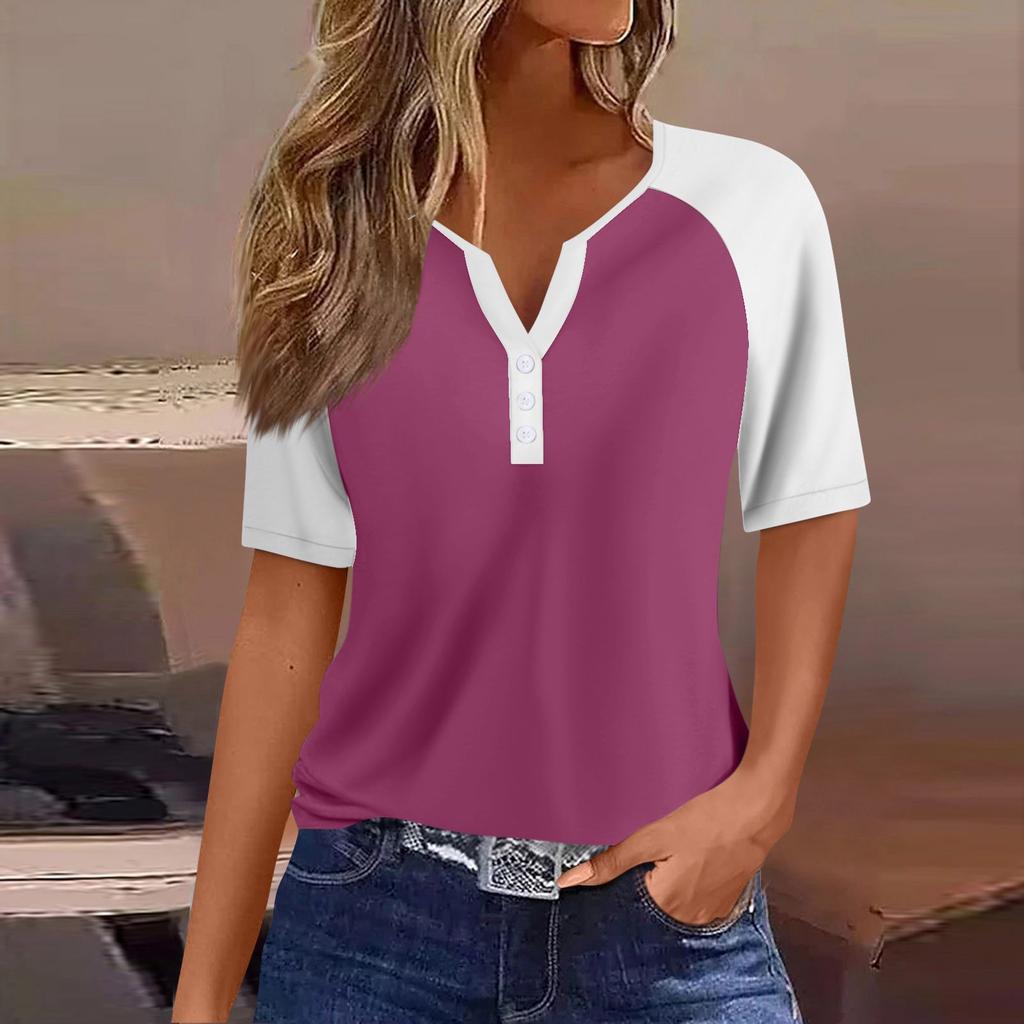 Women's T Shirt Tee Print Button Raglan Sleeve Daily Weekend Fashion Basic V Neck Regular Top