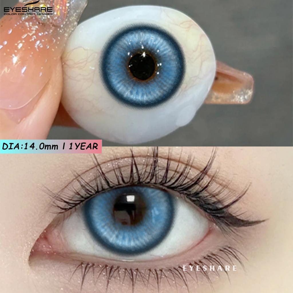 Eyeshare Абсолютно новые цветные контактные линзы для ролевых игр на Хэллоуин, синие очки с красным зрачком, розовые косметические линзы, цветные линзы для макияжа в стиле аниме, 1 пара