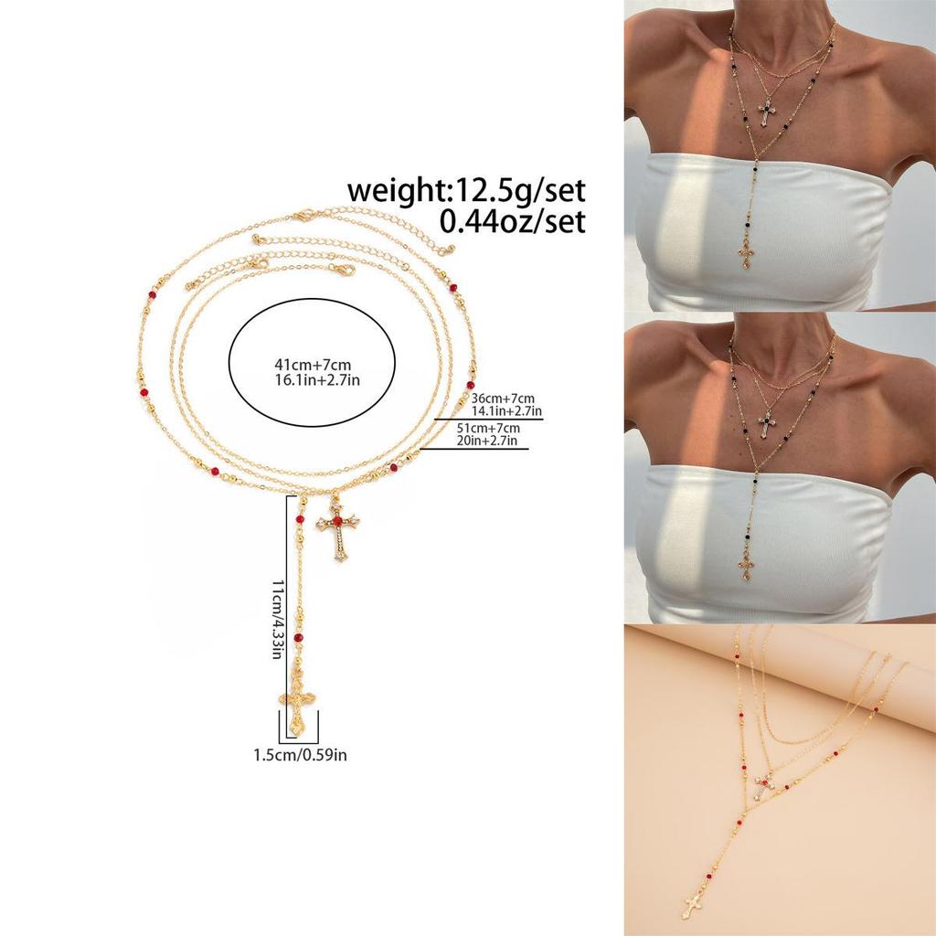 Cross Pendant Necklace For Women With Layered Y Design And Fringes