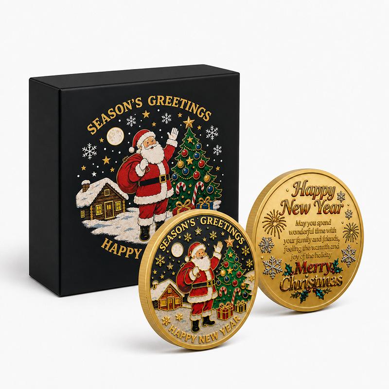 Christmas commemorative coin, single piece, Santa Claus metal commemorative medal, holiday happy coin