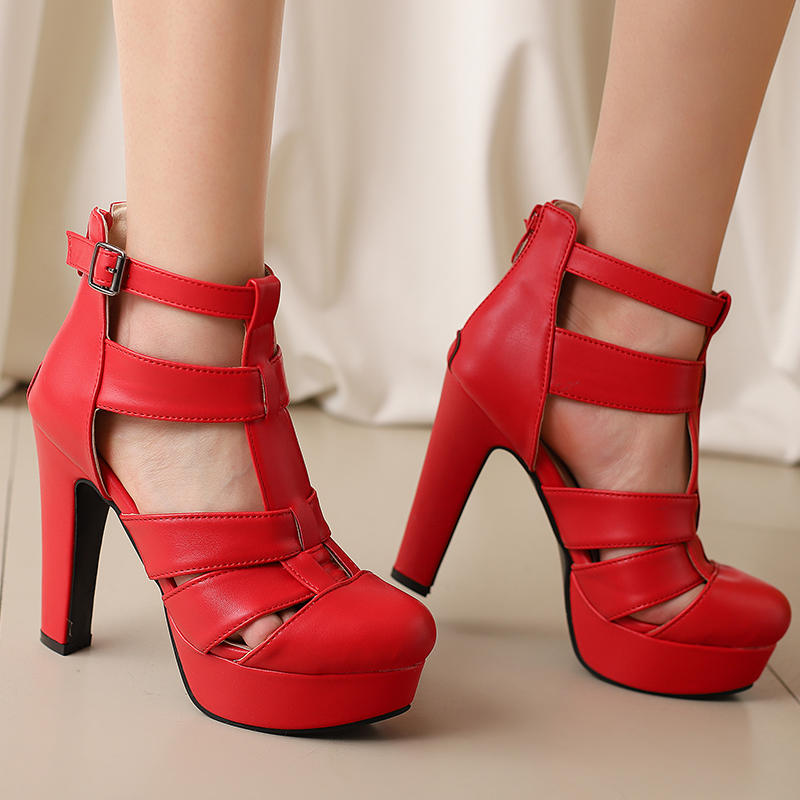 Женские босоножки на высоком каблуке весна и лето новые в европейском и американском стиле водонепроницаемые римские сандалии на толстом каблуке большого размера