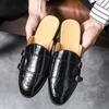 Men's Green White Half Slippers Driving Monk Strap Shoes Male Casual Mules Moccasins Breathable Loafers Zapatos Hombre