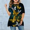 Plus Size Women's Summer Hollowed Out Butterfly Print Comfortable Short Sleeved Round Neck T-shirt Casual Baggy Medium Length T-shirt