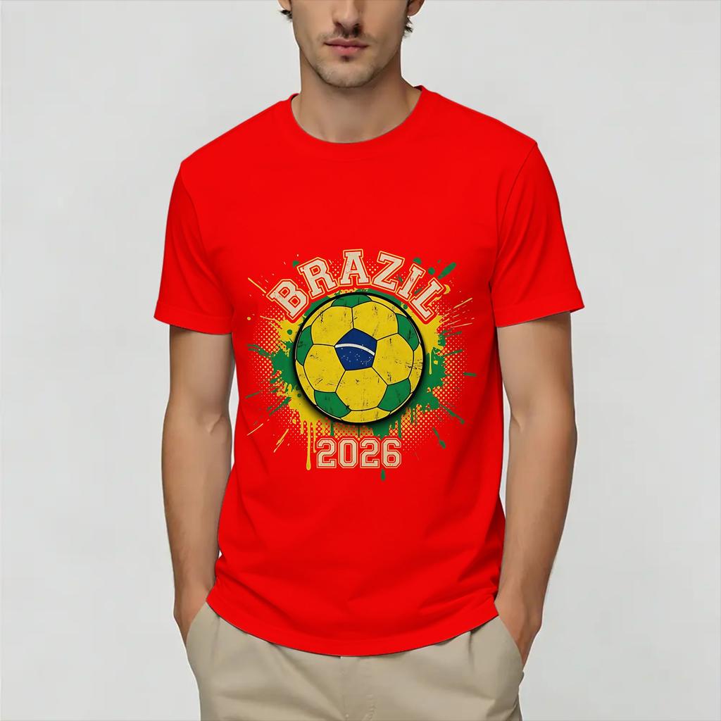 Brazil 2026 Soccer T Shirt Beach Hippie TShirts Couple Cotton Crewneck Oversized Clothes Short Sleeve Y2K Fun Tshirt