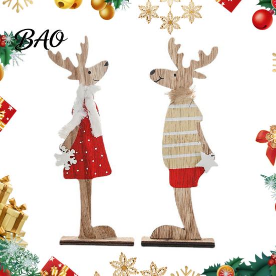Wooden Christmas Tabletop Decorations Reindeer Figurines, Handpainted Couple Elk Ornaments, Rustic Xmas Artisan Crafted Holiday Ornaments Deer