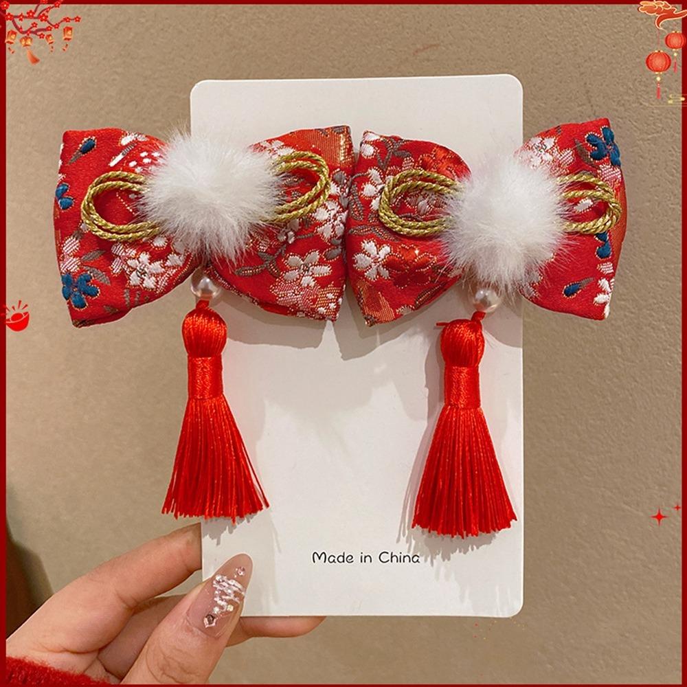 Plush Children Red Bow Hairpin Cat Ears Hanfu Hair Sticks All-match Ancient Style Hairpin Girls