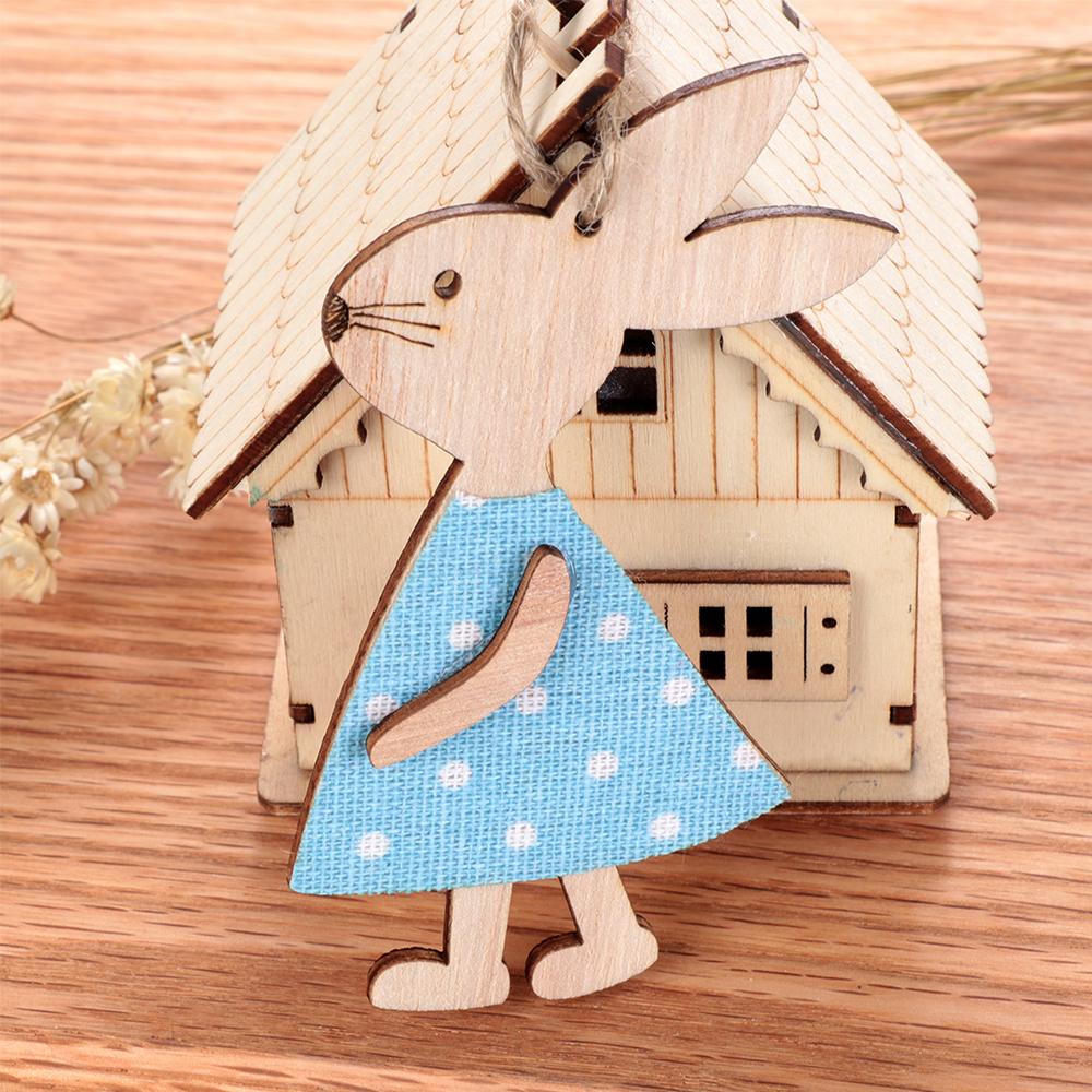 3PCS Natural Home Decorations Party Supplies Wood Crafts Cute Bunny Easter Rabbit Easter Ornaments