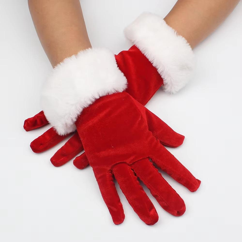 Short Wool Gloves Thicken Christmas Gloves New Santa Claus Gloves Festive