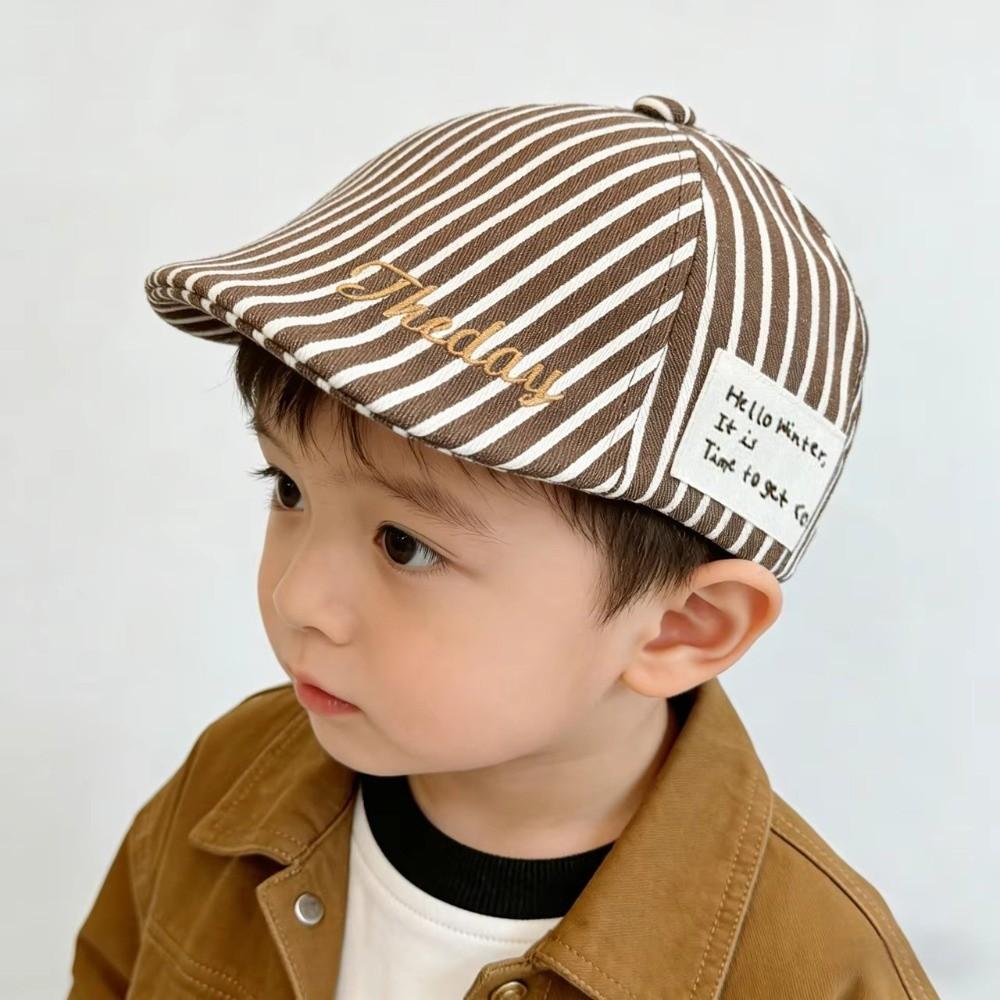 Striped Design Baby Beret Hat Letter Embroidery Peaked Cap Newsboy Cap for 5 to 24 Months Baby
