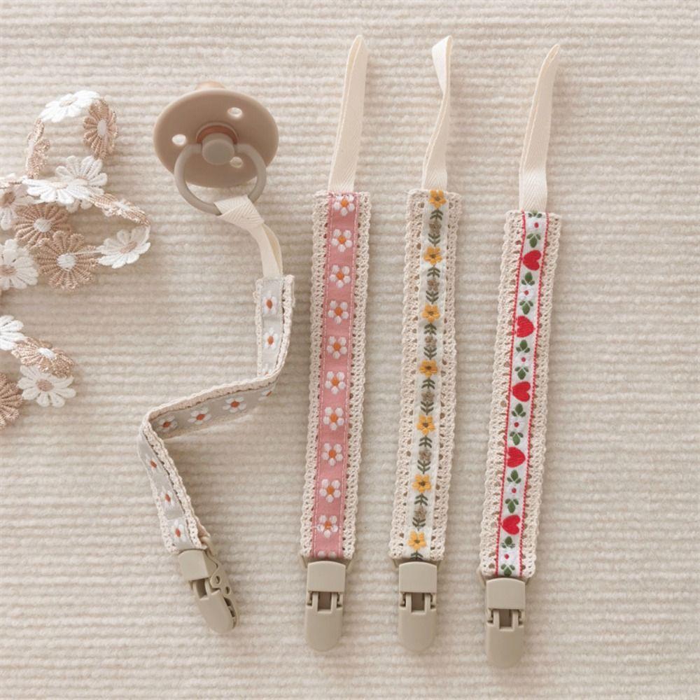 Регулируемый держатель для пустышки с вышивкой и цветочным узором, держатель для соски, клипсы, детская ткань, цепочка для пустышки для малышей
