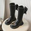 2024 Autumn/Winter New Style Girls Black Fashion Long Boots - Little Girl Bow Korean Version High Leather Boots