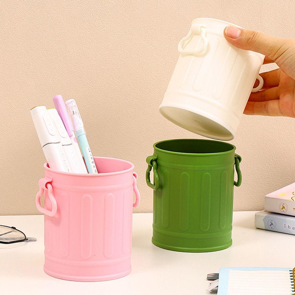 Plastic Pen Holder Cute Stationery Storage Box Portable Pen Bucket Office
