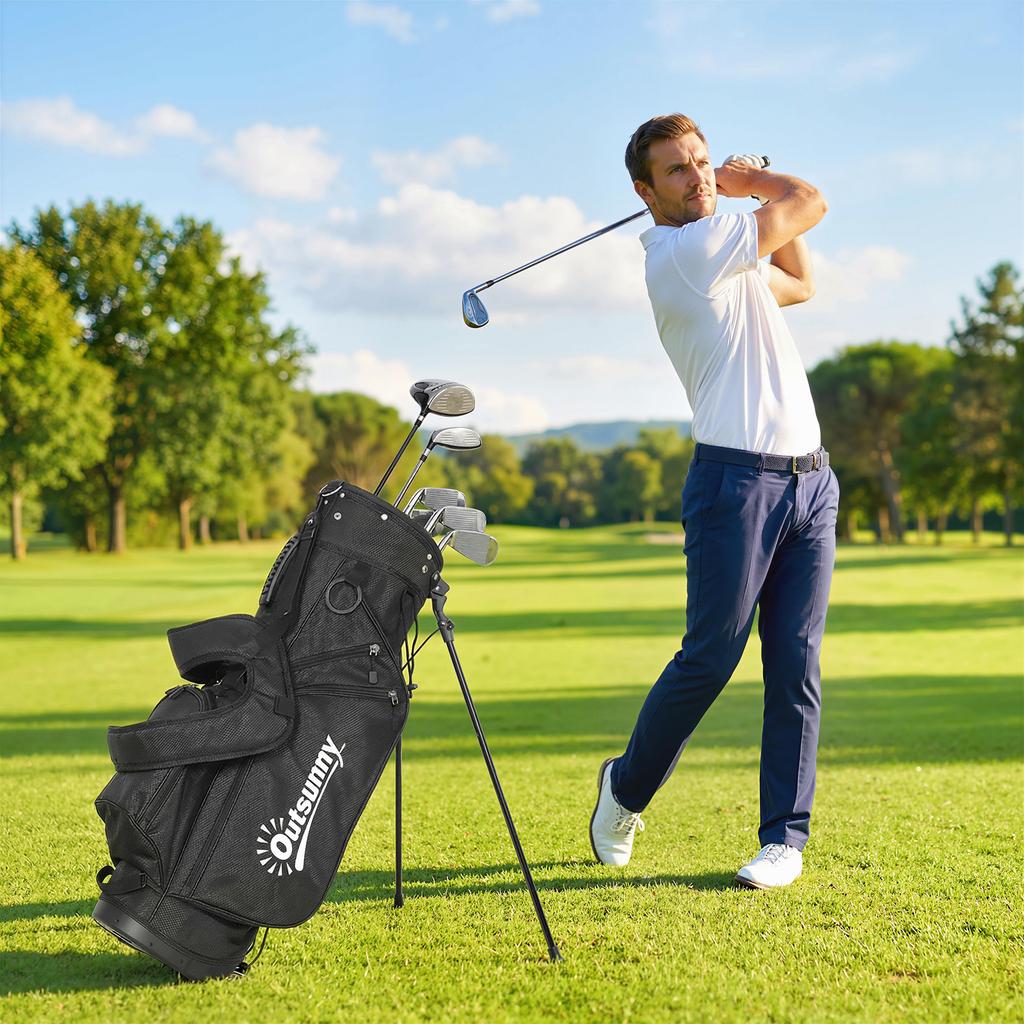 Golf Stand Bag with 6-Way Dividers, 5 Pockets, Rain Hood, Grey