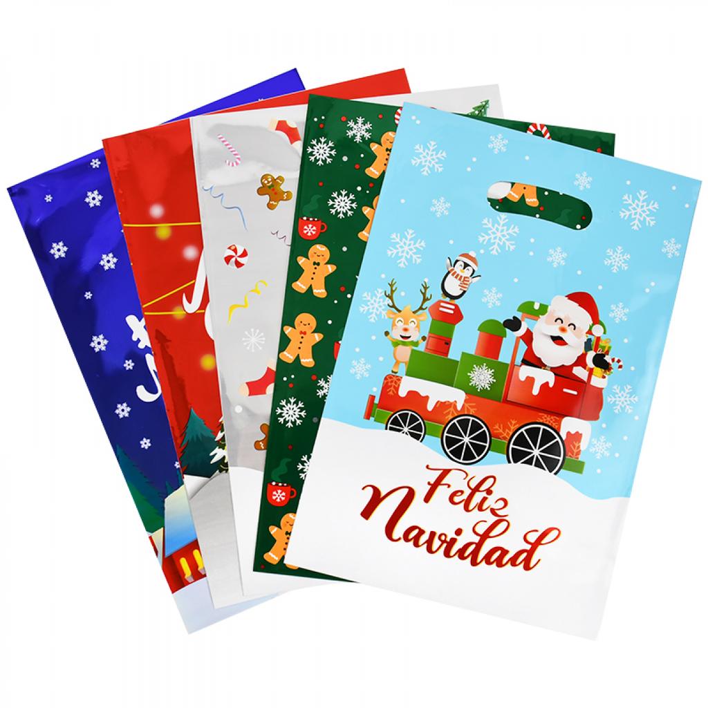 10/30pcs Christmas Gift Bags Cartoon Plastic Candy Cookie Packaging Bag Navidad Decoration for Home Kids New Year Gift