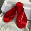 Leather Version Lambskin Padded Feet Red Flat-bottomed Flip-flops Women's Summer Wear Seaside Beach Cool Slippers