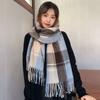 Tassel Plaid Wool Scarf Plush Long Shawl Simple Winter Cashmere Scarves  Girl