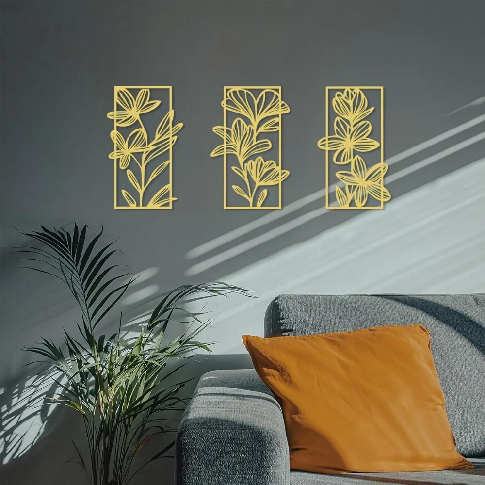 Golden Flower Wall Art - Elegant Floral Metal Décor for Bedroom and Living Room, Stylish Bed and Wall Decoration