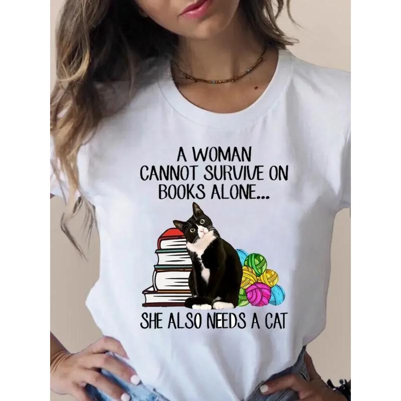 Летний топ с круглым вырезом и принтом в виде кошки, модные повседневные женские футболки из чистого хлопка с короткими рукавами