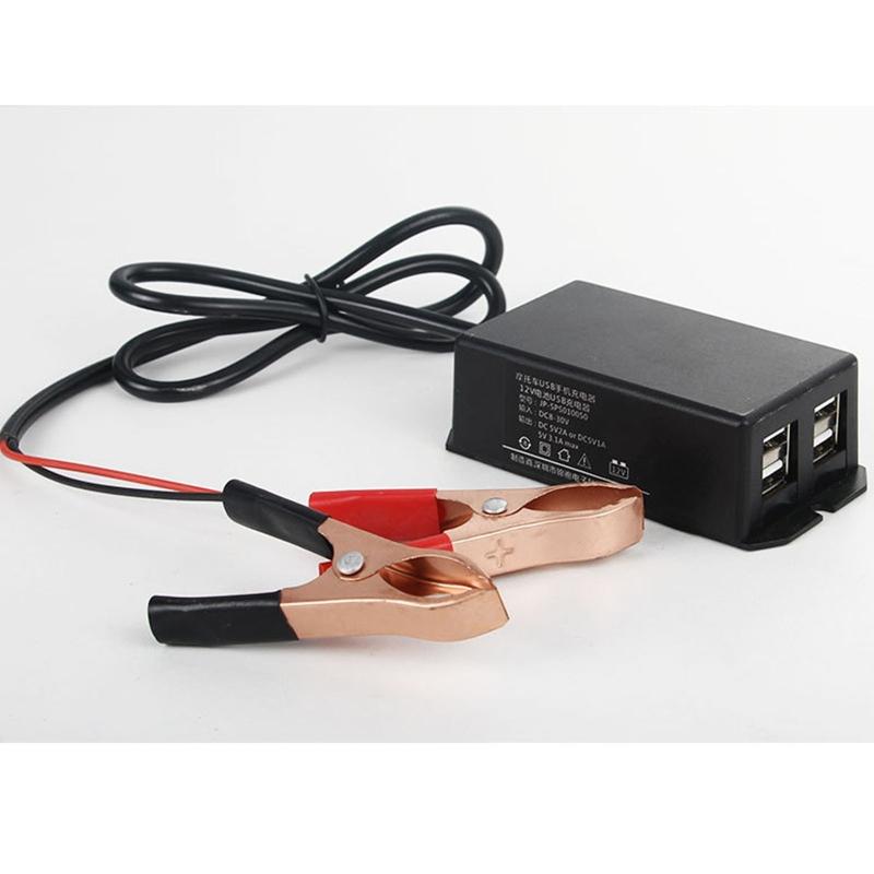 Автомобильный USB-концентратор для мотоцикла, зарядная станция для телефона, преобразователь постоянного тока с зажимом для аккумулятора, 4 USB-порта, адаптер питания