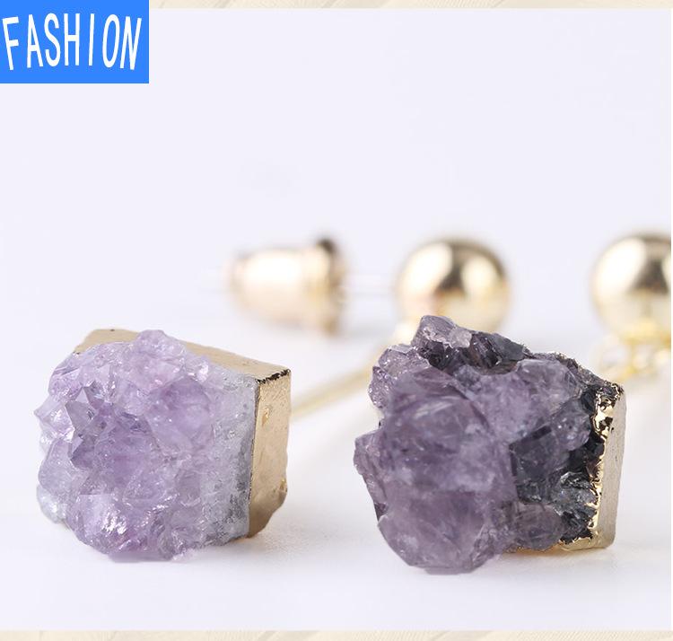 Crystal Bud Irregular Natural Fashion Aura Amethyst Jewelry Pendant Earrings Gold Jewelry Womens Long Earrings