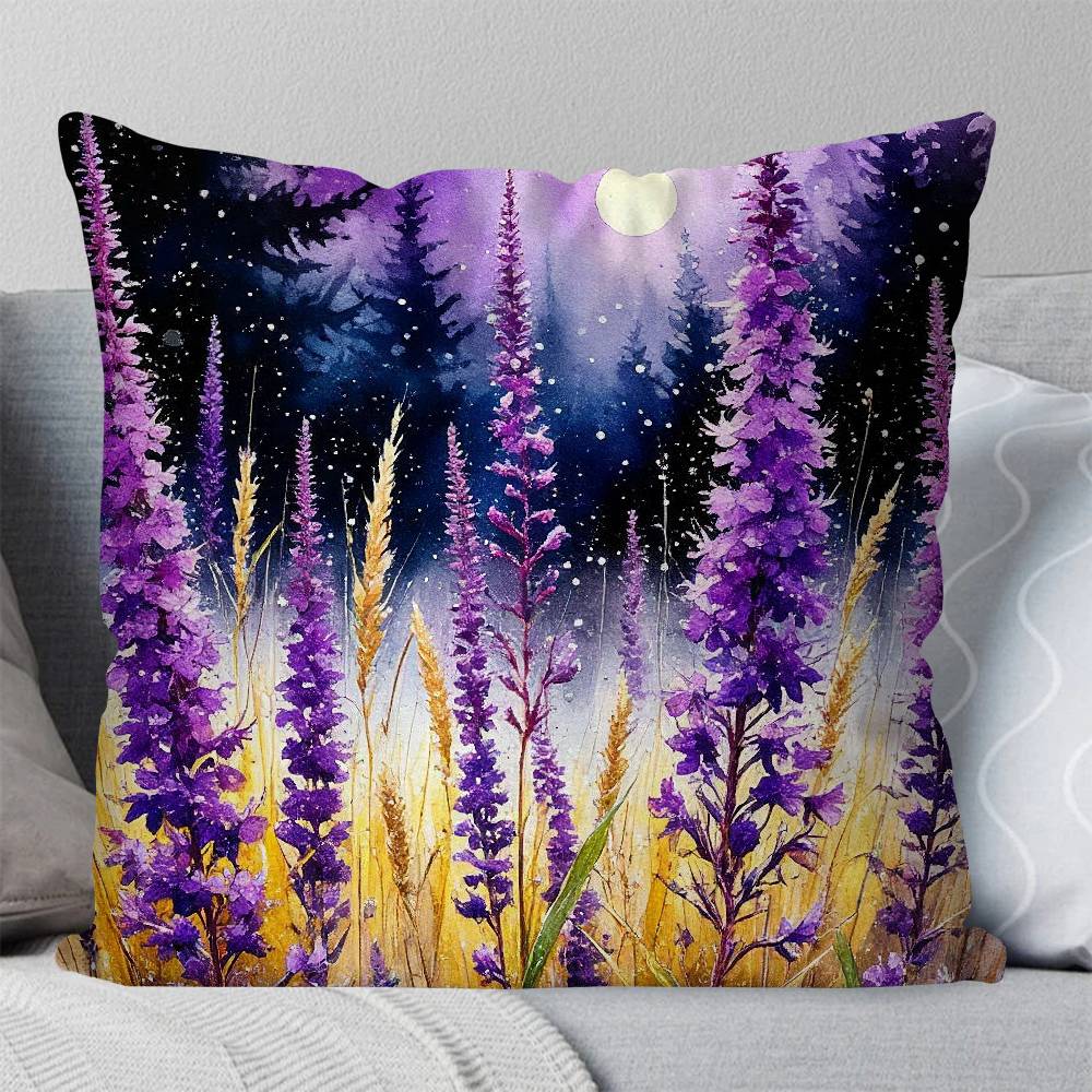 Purple Flower Oil Painting Pillow Case Fashion Square Pillowcase Bedroom Sofa Room Ins Decoration Leisure