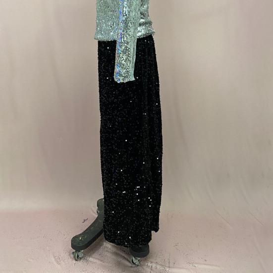 Женская юбка макси с высокой талией, однотонный дизайн, длинная юбка с пайетками, утягивающая ноги юбка