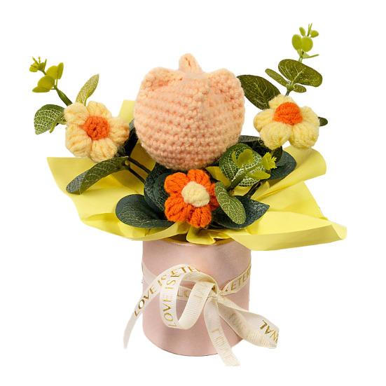 Вязаный Цветочный Букет Ручной Работы Искусственный Вязаный Букет Подсолнух Гвоздика Тюльпан Пушистые Цветы Подарки для Мамы Жены на День Рождения Юбилей