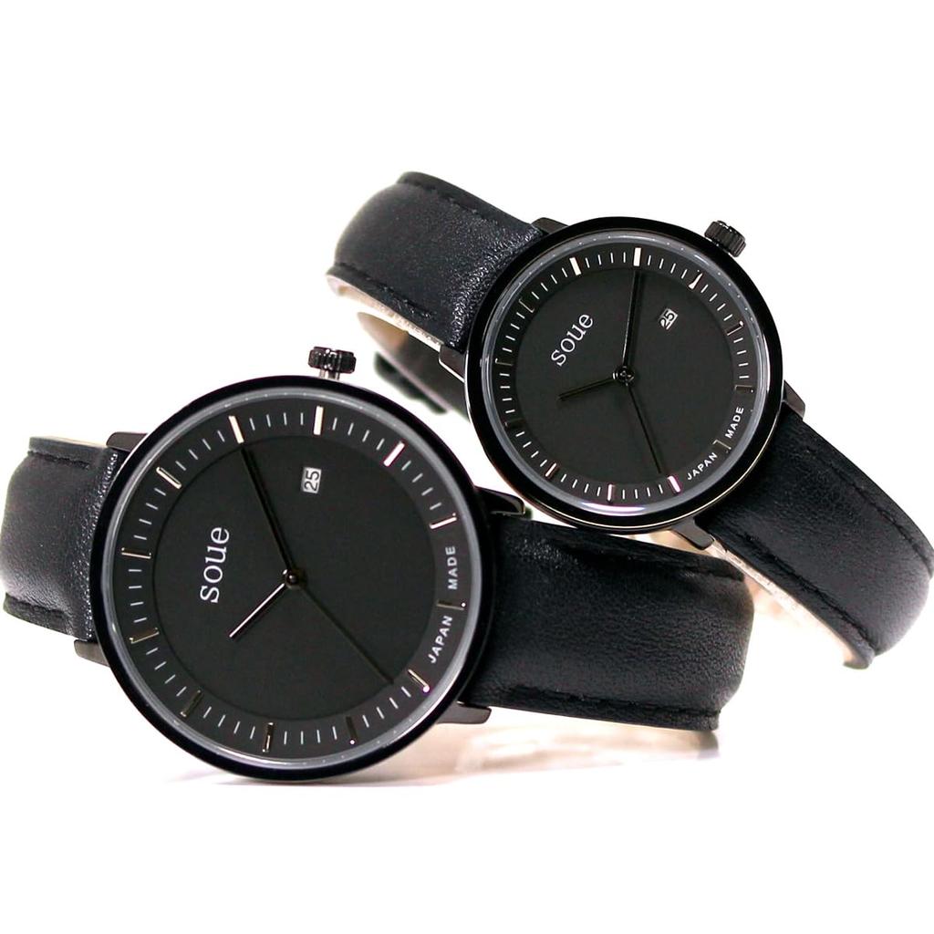 Soue Pair Watch A Basics Pair Watch Ladies Pair Couple 38mm X 30mm Leather Belt Leather Band Black Black Dial [SOUE] Men's