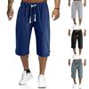 Men's Linen Shorts, Casual Lightweight Beach Casual Straight Seven - Point Short Pants , Solid Color Fitness Outdoor Seven - Point Pants