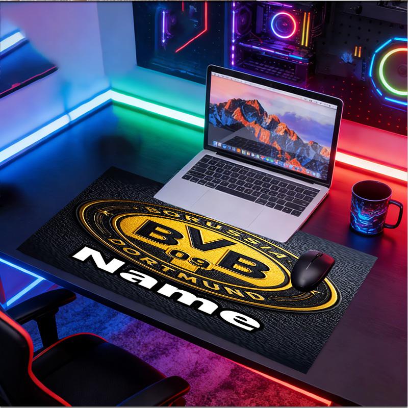 Custom Name Personalized Borussia Dortmund Pattern Mousepad, Laptop PC Desk Mat, Decorative Desk Mat for Home Keyboard Pad Gift