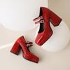 8.Women's High Heel Single Shoes Solid Color Simple Waterproof Platform Thick Heel Shallow Mouth Large Size Single Shoes Four Seasons Shoes
