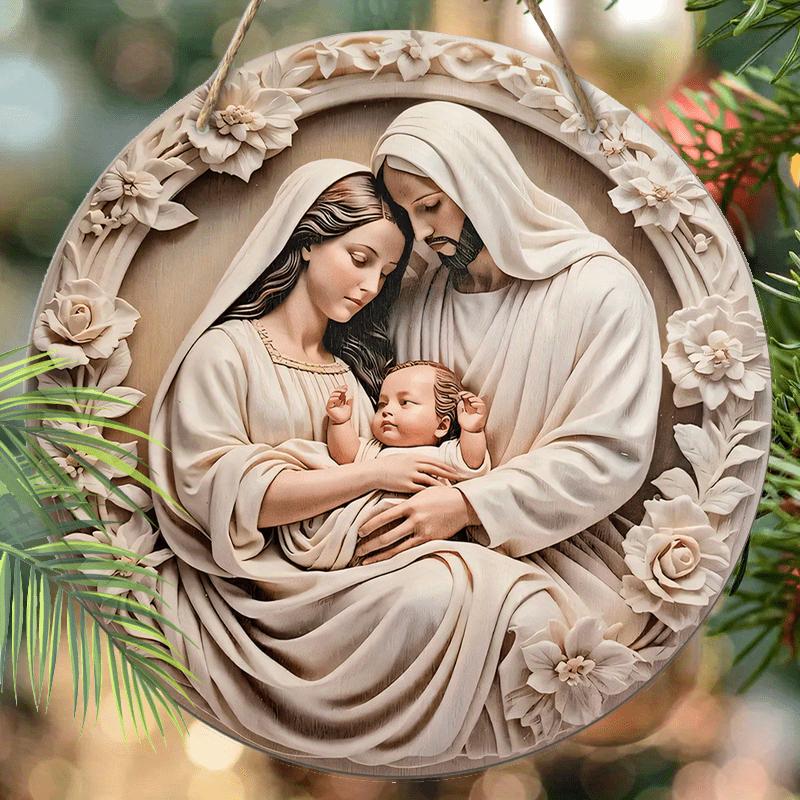 5 шт. Винтажный декор для стен в виде вертепа из дерева - 2D плоский рождественский орнамент с изображением Иисуса и семьи, предварительно просверленные отверстия для легкого подвешивания, идеально подходят для дома и сада