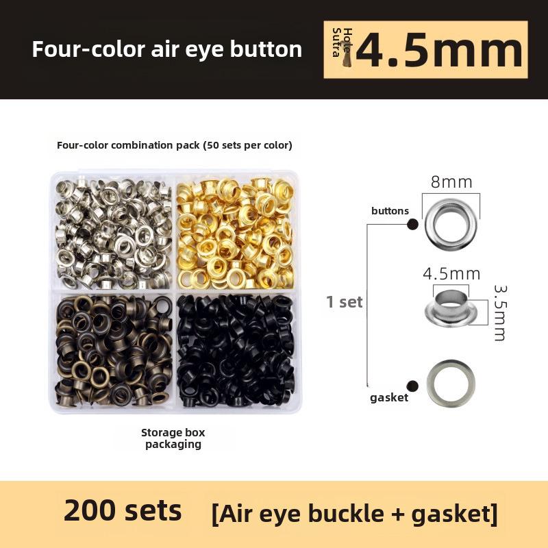 Набор из 200 металлических люверсов 10 цветов диаметром 5 мм с плоскогубцами