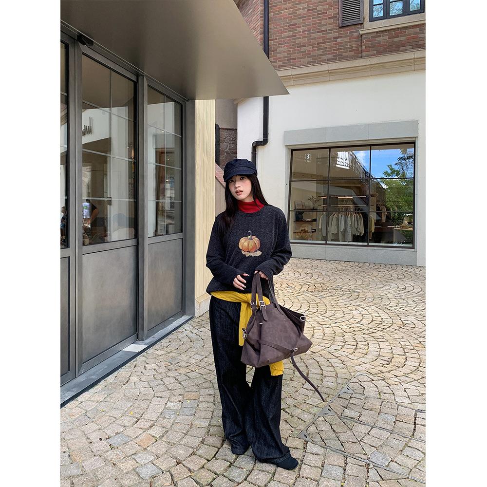 Autumn and winter American retro wide-leg jeans women's loose straight casual trousers women