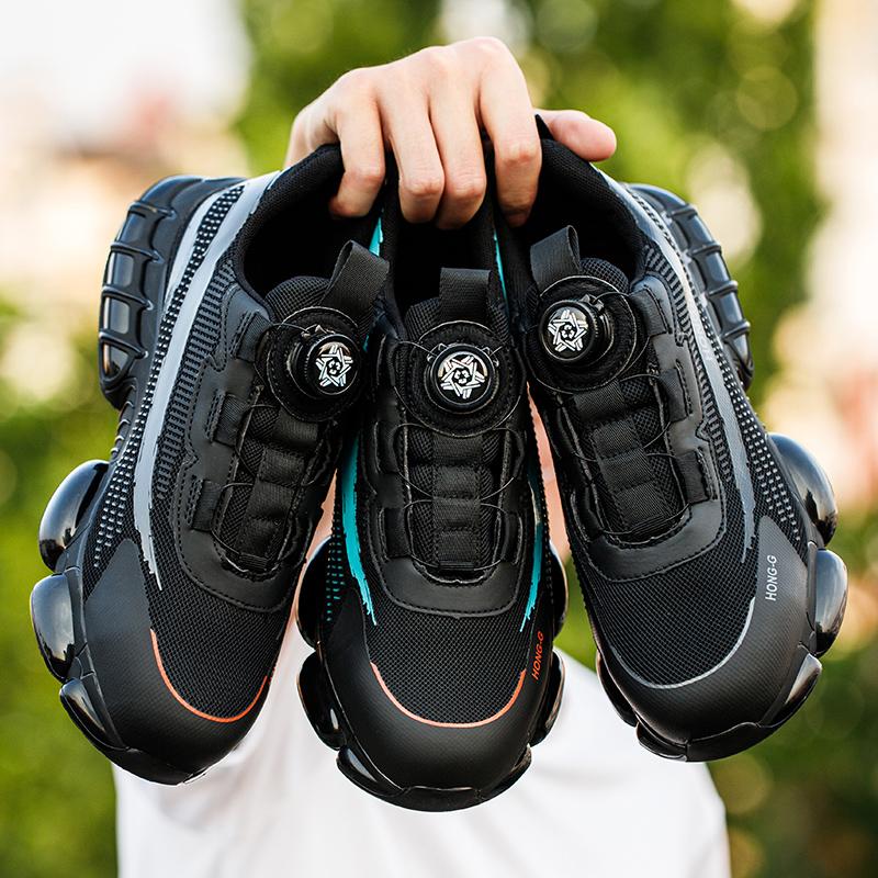 Мужская защитная обувь с вращающимися пуговицами, обувь со стальным носком, защитные ботинки на воздушной подушке, небьющаяся рабочая обувь, неразрушимая защитная обувь