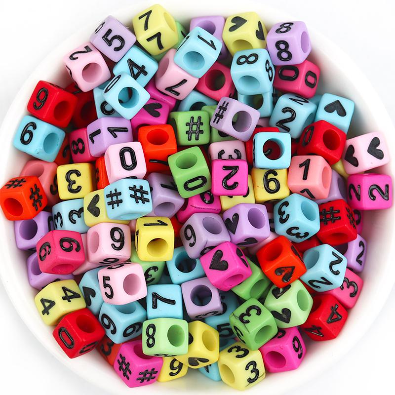 100pcs/lot Mixed Letters A-Z Acrylic Square Beads Numbers Heart Alphabet Loose Beads For DIY HandCraft Charm Bracelet Wholesale