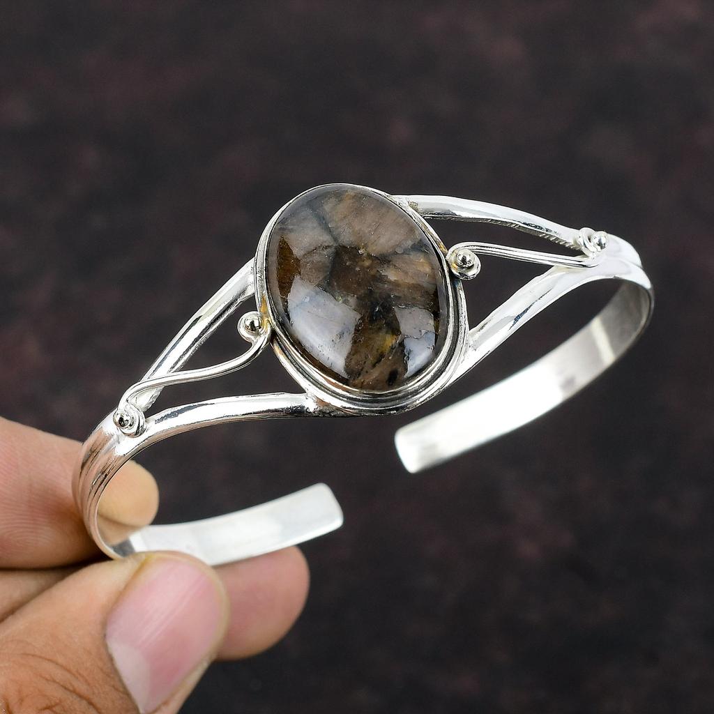 Браслет-манжета с хиастолитом, ювелирные изделия ручной работы, стерлинговое серебро 925 пробы, браслет-манжета, браслет-манжета с драгоценным камнем, регулируемый браслет, подарок для женщин, достойные ювелирные изделия