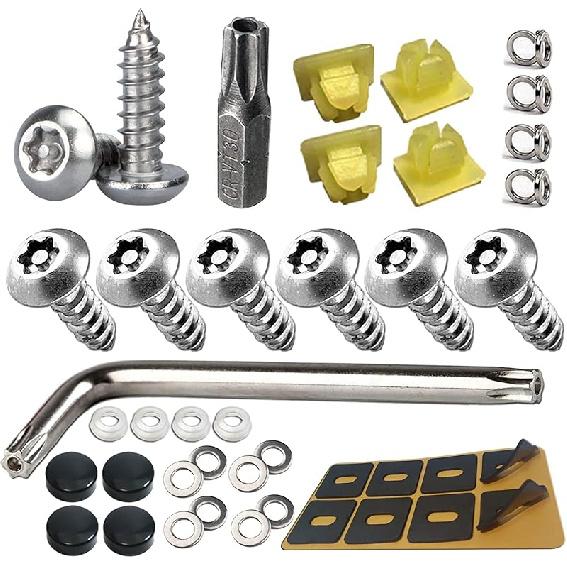 Aootf Черные противоугонные винты для номерного знака - Нержавеющая сталь, устойчивая к ржавчине, защитные болты-крепежи для переднего и заднего крепления номерного знака автомобиля - M6 (1/4") Блокировка