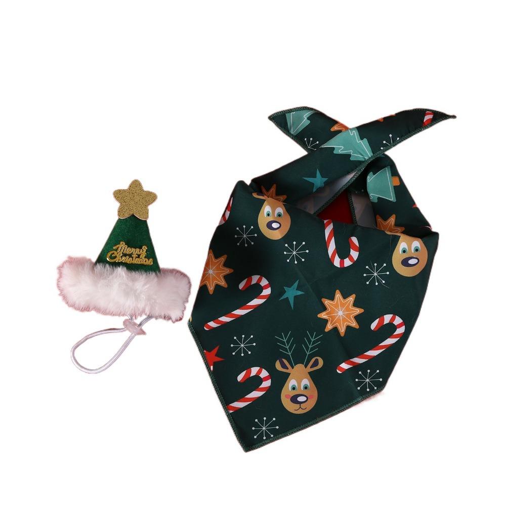 2Pcs Cute Kitten Dress Up Accessories Bat Triangle Scarf Cat Christmas Bib Hat Set Pet Accessories