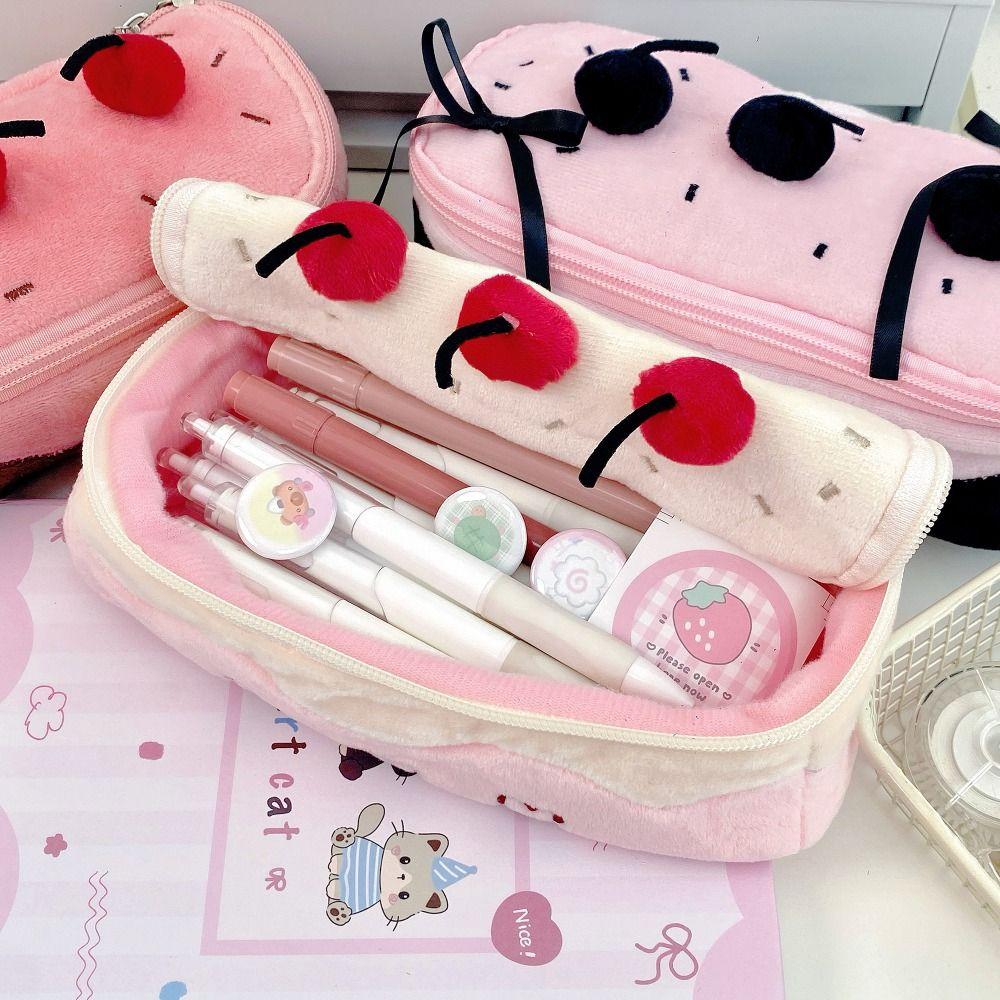 Plush Pen Bag Large Capacity Stationery Bag Cartoon Stationery Organizer Students