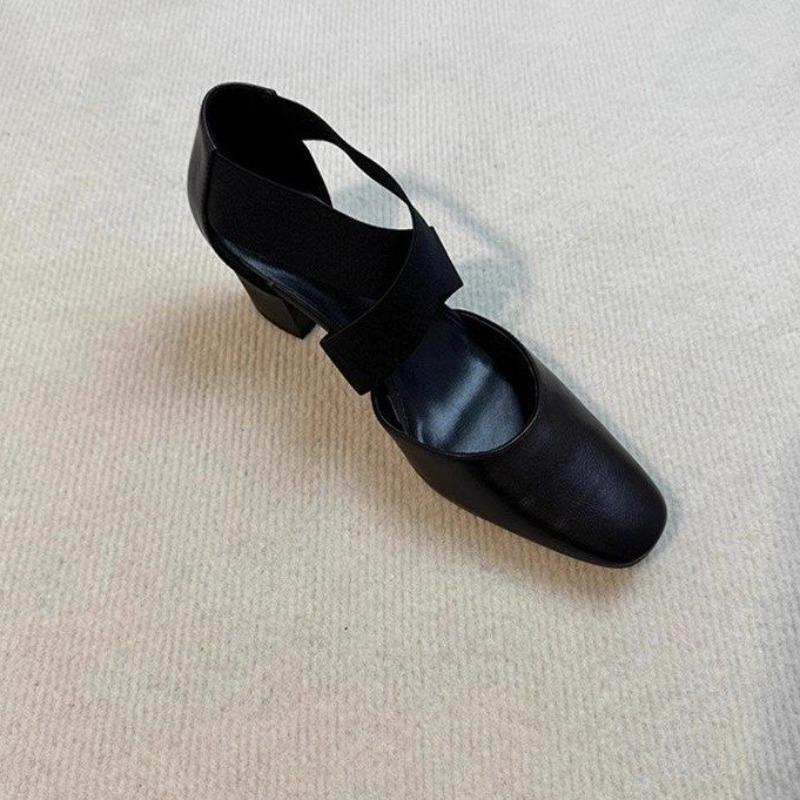 Large Size Retro Ballet High Heels Women's Early Spring Chunky Cross Strap Hollow Casual Slip-On Sandals Comfortable Polyurethan